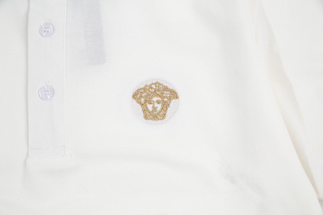 范思哲VERSACE 夏季新款 金色老人头刺绣翻领短袖polo衫 白色