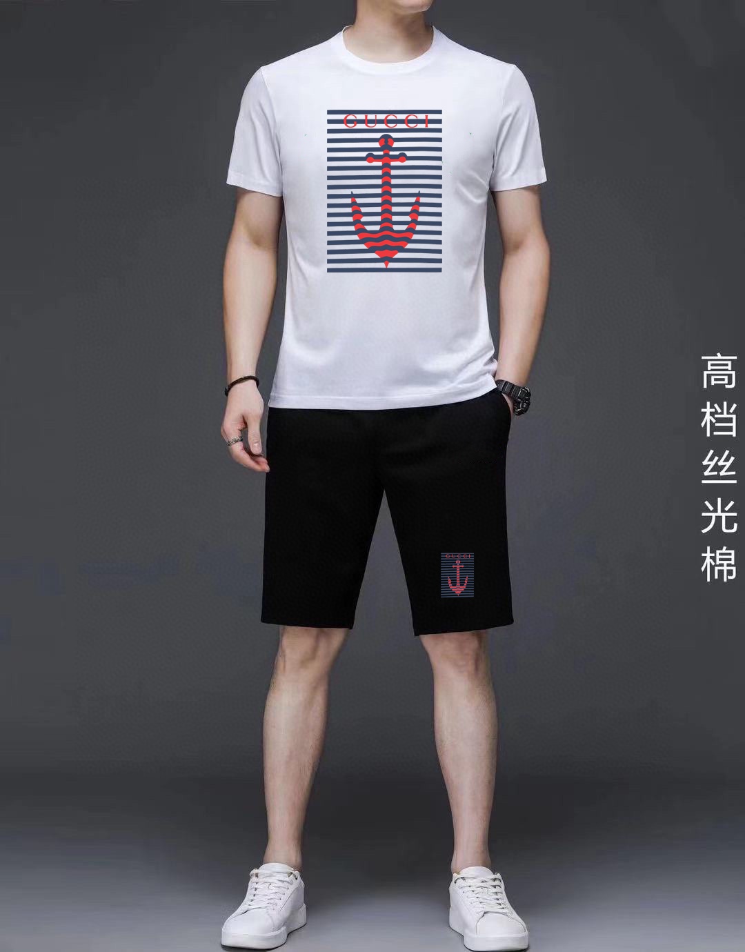 Gucci 品牌【GUCCI 古奇】 2025新款男士短袖短裤套装 销售 市面高端版本 手感细腻柔软 让你穿着更加舒适 立体裁剪版型超赞 尺码:M-5XL下单请报身高体重
