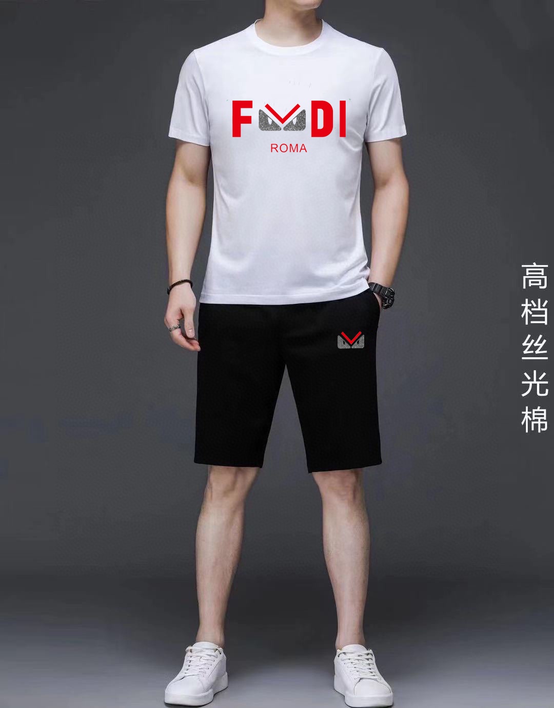 Fendi 品牌【FENDI 芬迪】 2025新款男士短袖短裤套装 销售 市面高端版本 手感细腻柔软 让你穿着更加舒适 立体裁剪版型超赞 尺码:M-5XL下单请报身高体重