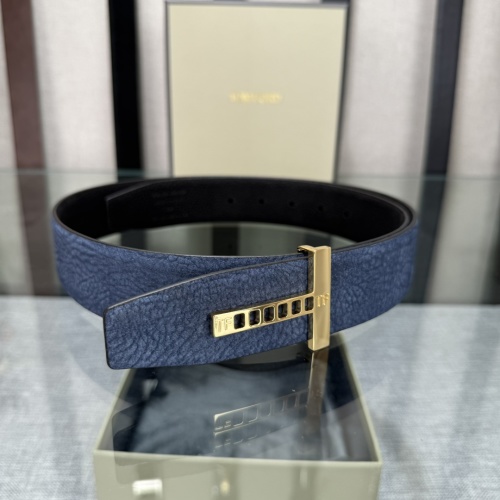Tom Ford Reversible Leather Belt with Signature T Buckle, Blue 1 Tom Ford Reversible Leather Belt with Signature T Buckle, Blue