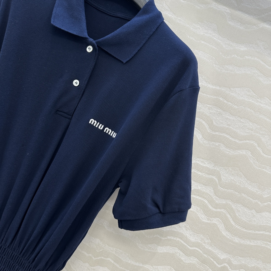 Stylish Navy Blue Embroidered Polo Shirt Dress with Cyborg Recommendation - 图片 3