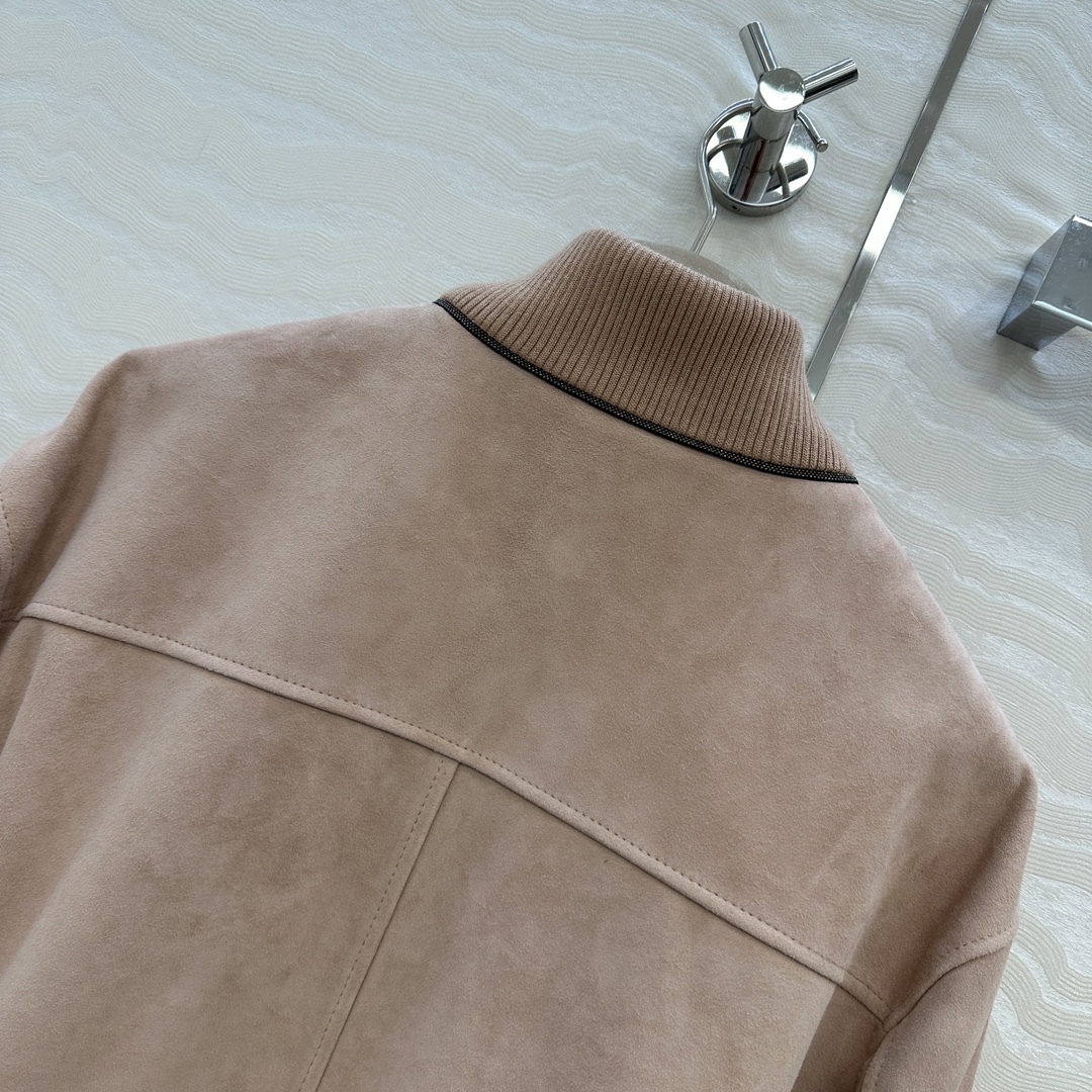 High-Quality Velvet Collar Jacket with Elegant Design and Customizable Rose Powder Accent - 图片 9