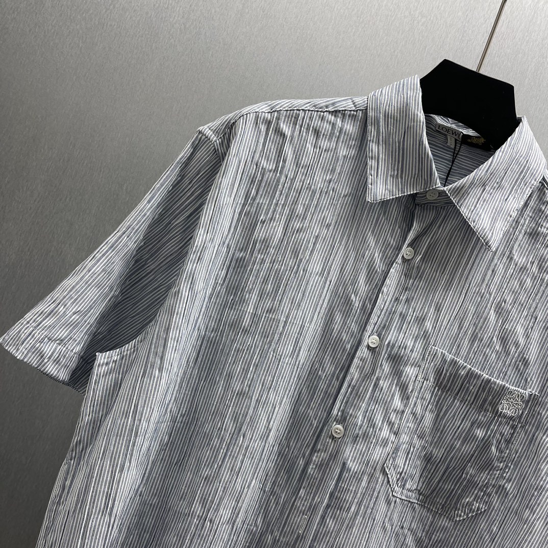 “P732 Lightweight Striped Cotton Shirt with Anagram Embroidery” - 图片 2