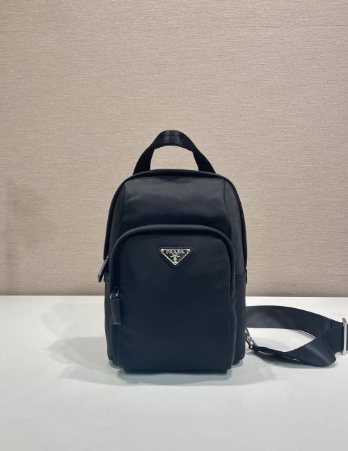 Prada Re-Nylon Chest Bag 2VZ116 Black with Saffiano Leather Details 1 Prada Re-Nylon Chest Bag 2VZ116 Black with Saffiano Leather Details