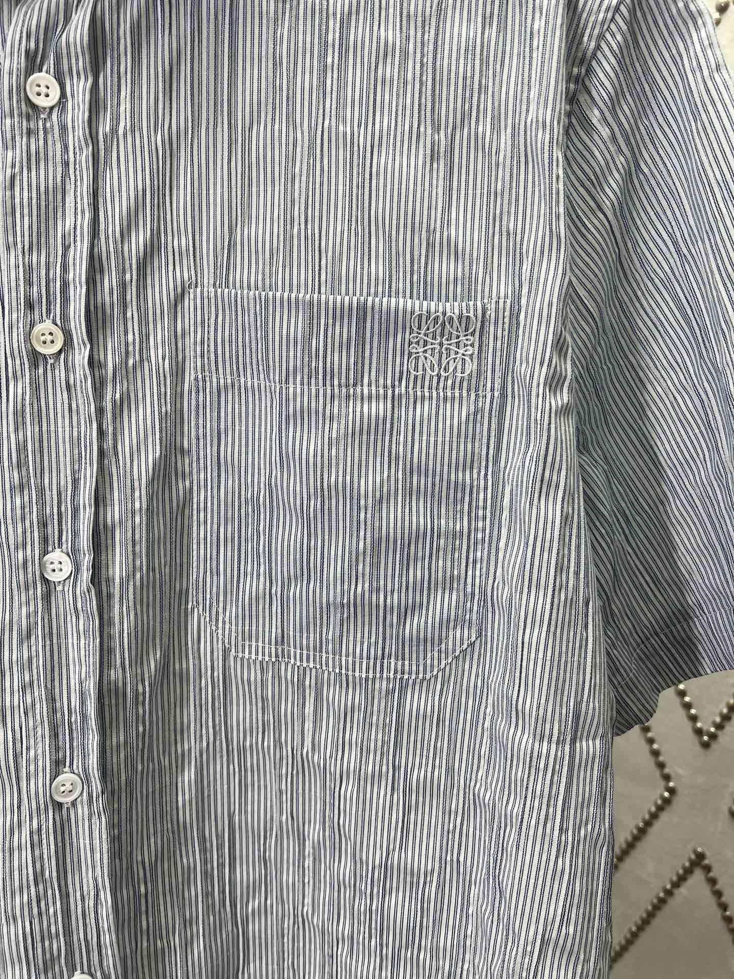 Ludwig Cotton Striped Shirt with Anagram Embroidery in Various Sizes - 图片 5