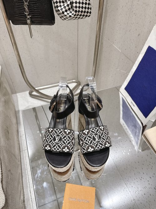 Louis Vuitton Maya Platform Espadrille Sandals Monogram Canvas, Black Leather 1 Louis Vuitton Maya Platform Espadrille Sandals Monogram Canvas, Black Leather