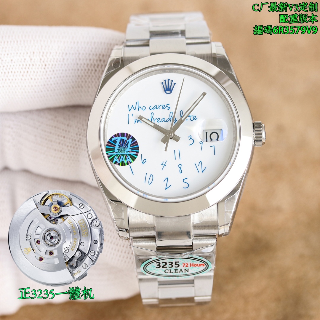 NO:338617,Unified latest customized version, latest color matching, trendy and fashionable!  High quality!  Watch code, 6R3579V9 Factory C Rolex ROLEX Log Series 41mm MK1 Latest Technology, paired with the 3235 all-in-one machine, counter-adjustable hour hand, callback calendar!  The only pair of layout nails, customized angle bevel nails, better grade, high-end customization, majestic, latest styles, latest new products, highest cost-effectiveness, clean factory/C factory Rolex 126334 DATEJUST Latest launch, popular styles diameter 41mm log, quality assurance, just choose it for logs, absolutely high-end and atmospheric, give full confidence, watch code, 6R3579V9, watch buckle code, ORV, 1: Equipped with one-to-one super positive 3235 integrated movement, no-card movement decoration, movement and its stability 2: The whole watch 904L stainless steel / matched with a factory steel belt, the side of the strap is not exposed, it is extremely difficult, high-end custom quality, and IP vacuum electroplated platinum tooth ring / fading for free replacement, the only pair size of the dog tooth ring!  3: The dial is infinitely close to the original, especially the green one!  Mint green color pair!  4: The only calendar font version in the market. The authenticity and false comparison of the subsequent fonts of No. 1-31 5: The only way to achieve pointer luminous/word nail luminous and achieve the same color. Because they are all processed by third-party factories + self-purchased Swiss c1+c3 luminous powder 6: Word nail/crown mark nail All platinum electroplating processing 7, the latest version, quality assurance, please be sure of clean, the latest log style, watch code, 6R3579V9, watch latest button code, ORV, clean's latest back cover pattern label!  The highest cost-effective style, popular styles, eternal classics, high-end and atmospheric, the strap is not exposed on the side, greatly improving the grade and giving enough face. Although there are not many clean styles, almost all of them are boutiques. It completely solves most of the log pain points in the world and is born for the ultimate clean-datejust!  ,,rolex19860909统一 最新定制版本,最新配色,潮流时尚！高品质！腕表编码,6R3579V9 C厂 劳力士 ROLEX 日志系列 41mm MK1 最新技术,搭配正3235一体机,逆调时针,可回调日历！唯一对版面钉,定制凌角斜边面钉,更佳上档次,高端定制,大气磅礴,最新款式,最新新品,最高性价比,clean厂/C厂 劳力士126334 DATEJUST 最新推出,热门款式直径41mm日志 ,品质保证,日志就选择它,绝对高档大气,给足信心,腕表编码,6R3579V9,腕表表扣编码,ORV, 1:搭载一比一超级正3235一体机芯 ,无卡度机芯装饰 机芯及其稳定 2:整表904L精钢 /搭配ar厂钢带 做到表带侧面不露白,难度极大,高端定制品质,以及ip真空电镀铂金牙圈 /掉色免费更换,狗牙圈唯一对版尺寸！ 3:表盘太阳纹无限接近原装 铽别是绿色！薄荷绿颜色对版！ 4:全市场唯一日历字体对版 后续1-31号挨个字体真假对比 5:唯一做到指针夜光/字钉夜光 做到同色 因为都是第三方工厂加工+自购瑞士 c1+c3夜光粉 6:字钉/皇冠唛头钉 全白金电镀处理7,最新版本,品质保证,请认准clean,最新日志款式,腕表编码,6R3579V9,腕表最新扣码,ORV,clean最新后盖图案标签！最高性价比款式,热门款式,永恒的经典,高端大气,表带侧面不露白,大大提高档次,给足面子, 虽然clean的款式不多 但是几乎款款均为精品 彻底解决世面上的大部分日志痛点,只为极致而生 clean-datejust ！,,rolex,Watch