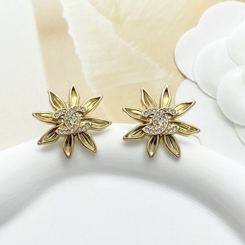 Chanel Sunflower Double C Earrings - Light Gold with Rhinestone Accents 1 Chanel Sunflower Double C Earrings - Light Gold with Rhinestone Accents