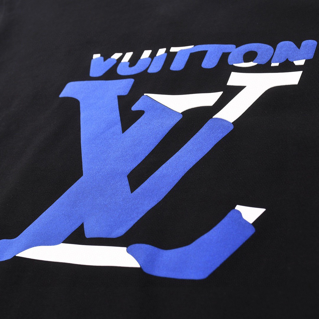 路易威登/Louis Vuitton 夏季新款 压胶印花字母撞色拼接圆领短袖T恤 白色/黑色
