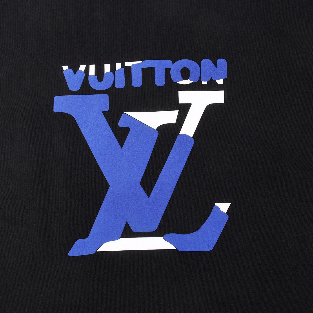 路易威登/Louis Vuitton 夏季新款 压胶印花字母撞色拼接圆领短袖T恤 白色/黑色