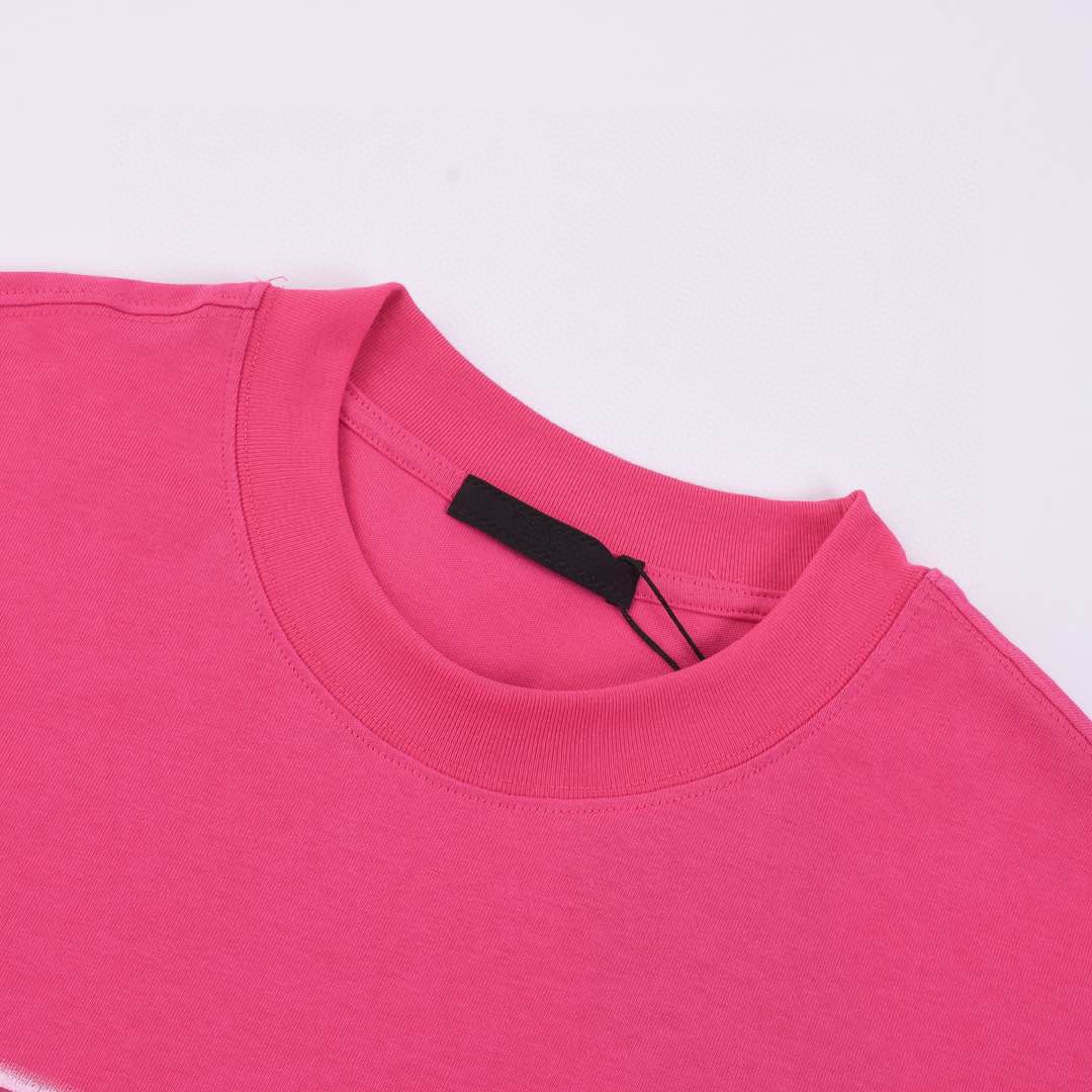 普拉达/Prada 夏季新款 泼墨刺绣字母圆领短袖T恤 粉色