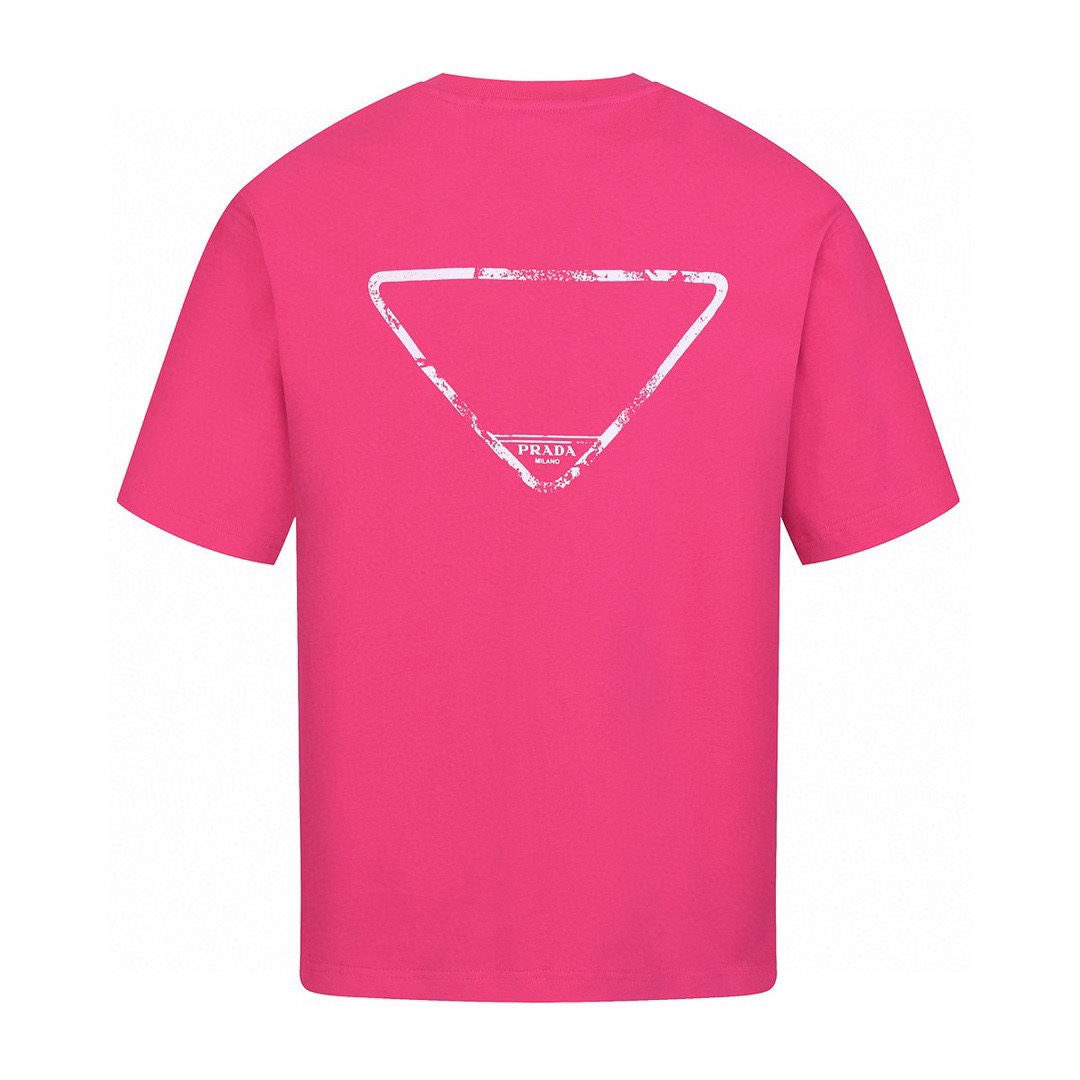 普拉达/Prada 夏季新款 泼墨刺绣字母圆领短袖T恤 粉色