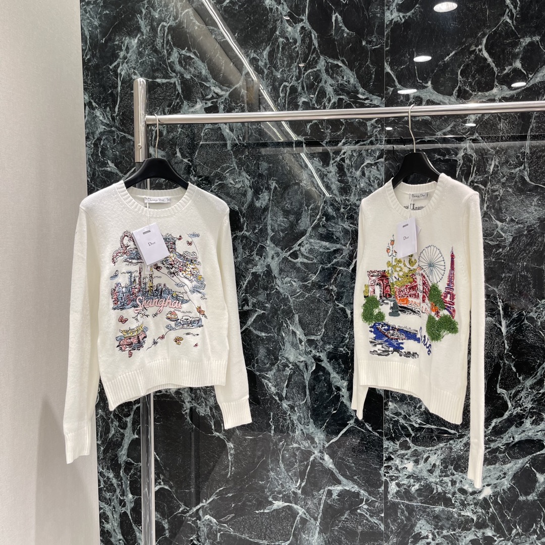 
Ｄ家 25早秋新款 撞色刺绣针织长袖 城市重工刺绣图案 城市系列向自然之美致敬经典圆领设计 正面饰以高
