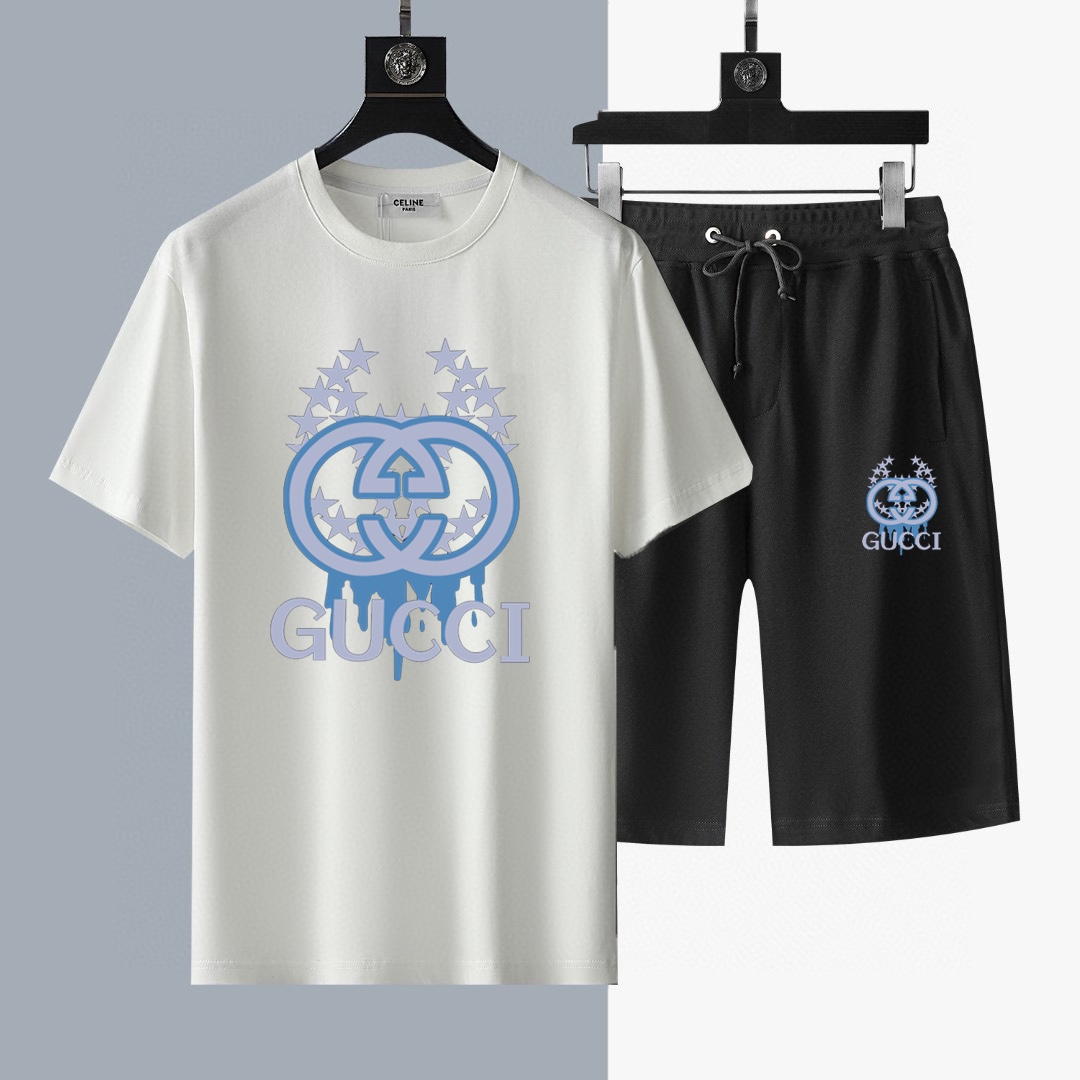 Gucci 品牌【GUCCI 古奇】 2025新款男士短袖短裤套装 销售 市面高端版本 手感细腻柔软 让你穿着更加舒适 立体裁剪版型超赞 尺码:M-5XL下单请报身高体重