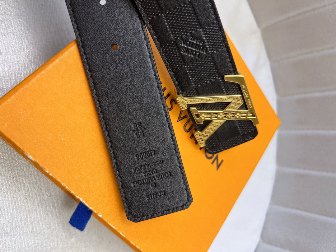 Luxury LV Belt: Original Oxen-Skin with Gold Knitted Design, Custom Leather, 4.0″ Width - 图片 6