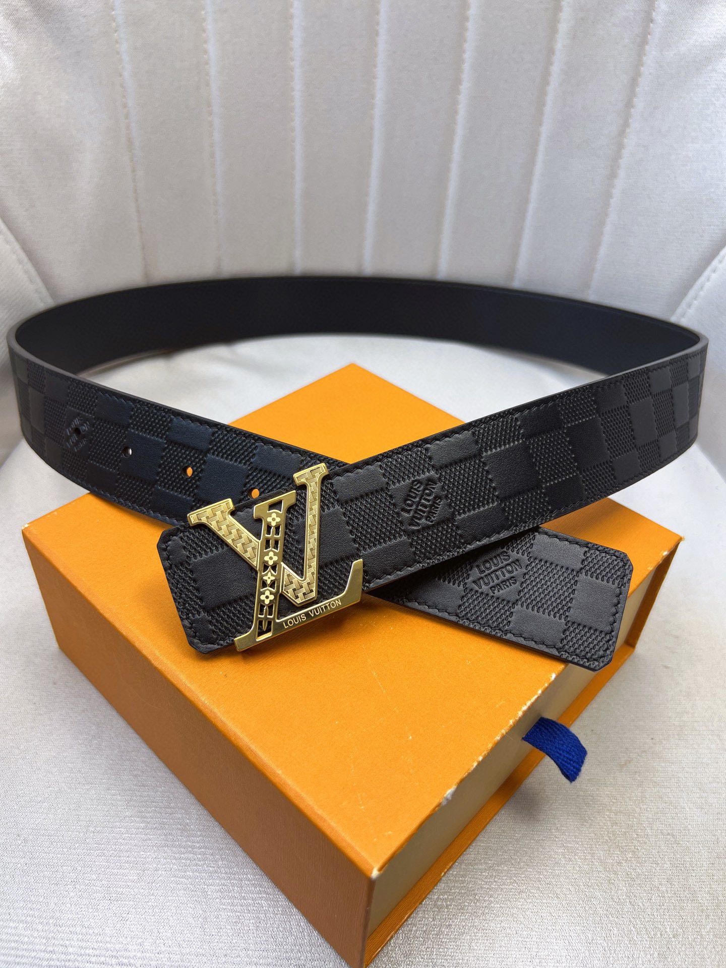 Luxury LV Belt: Original Oxen-Skin with Gold Knitted Design, Custom Leather, 4.0″ Width - 图片 3