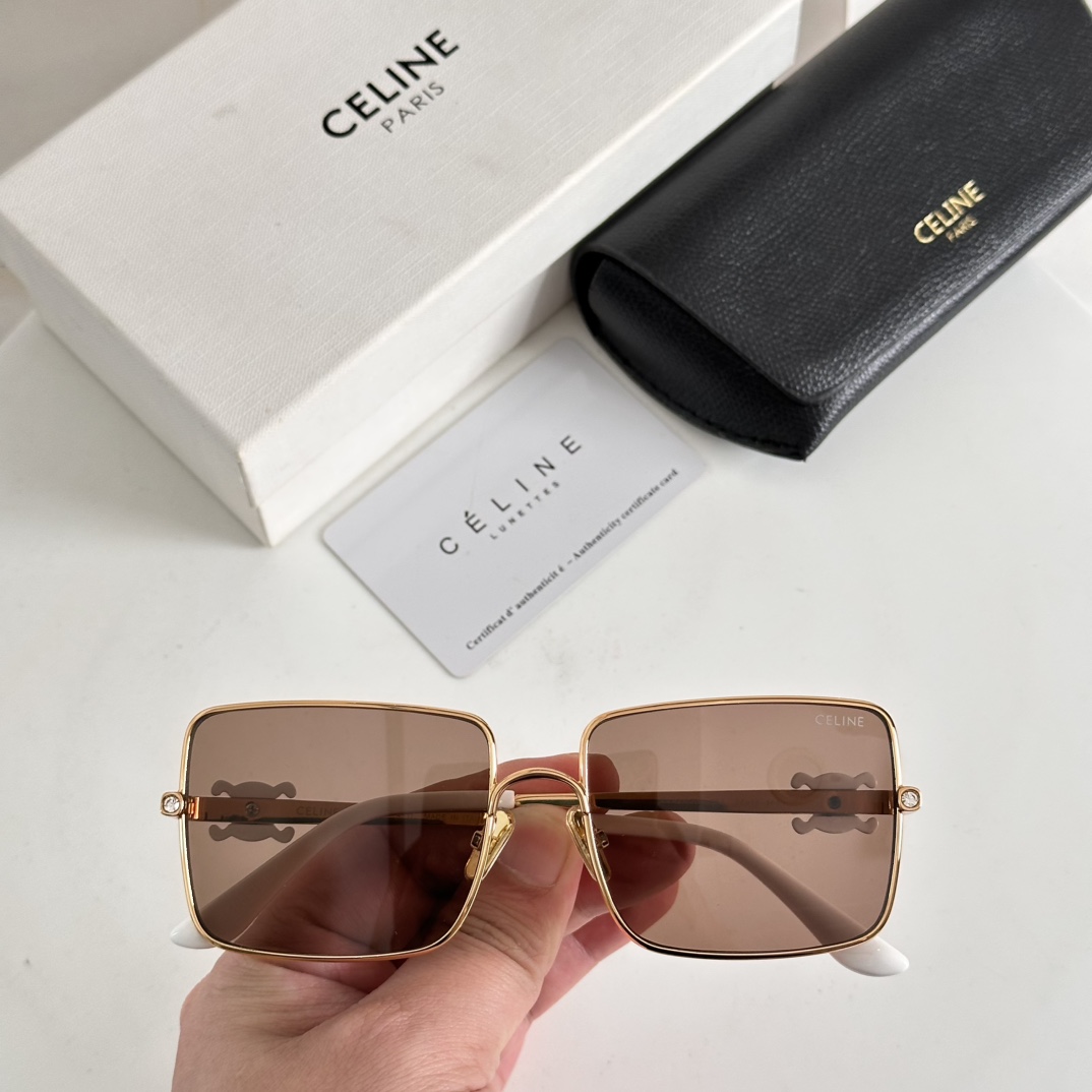 CELINE Sunglasses Metal Square Brown Lenses