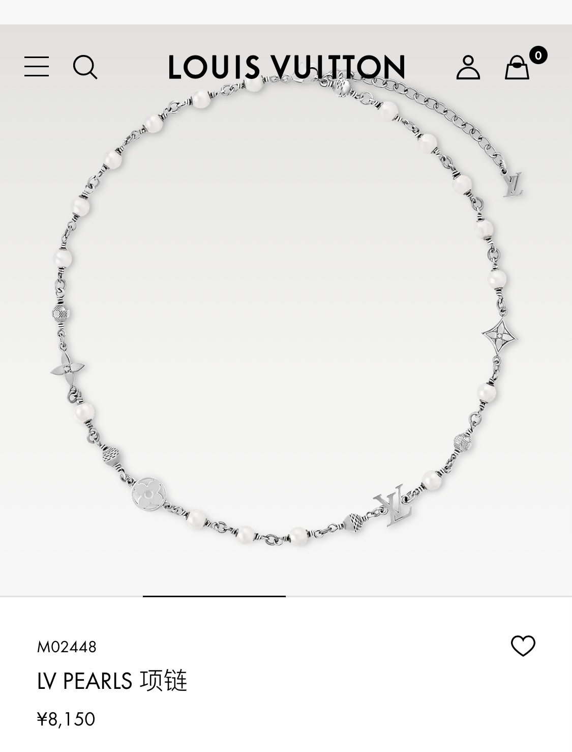  项链LU92 80 80
LV路易威登时尚经典老花光面菱形花圆形四叶花LV字母珍珠项链 黄铜材质 金银