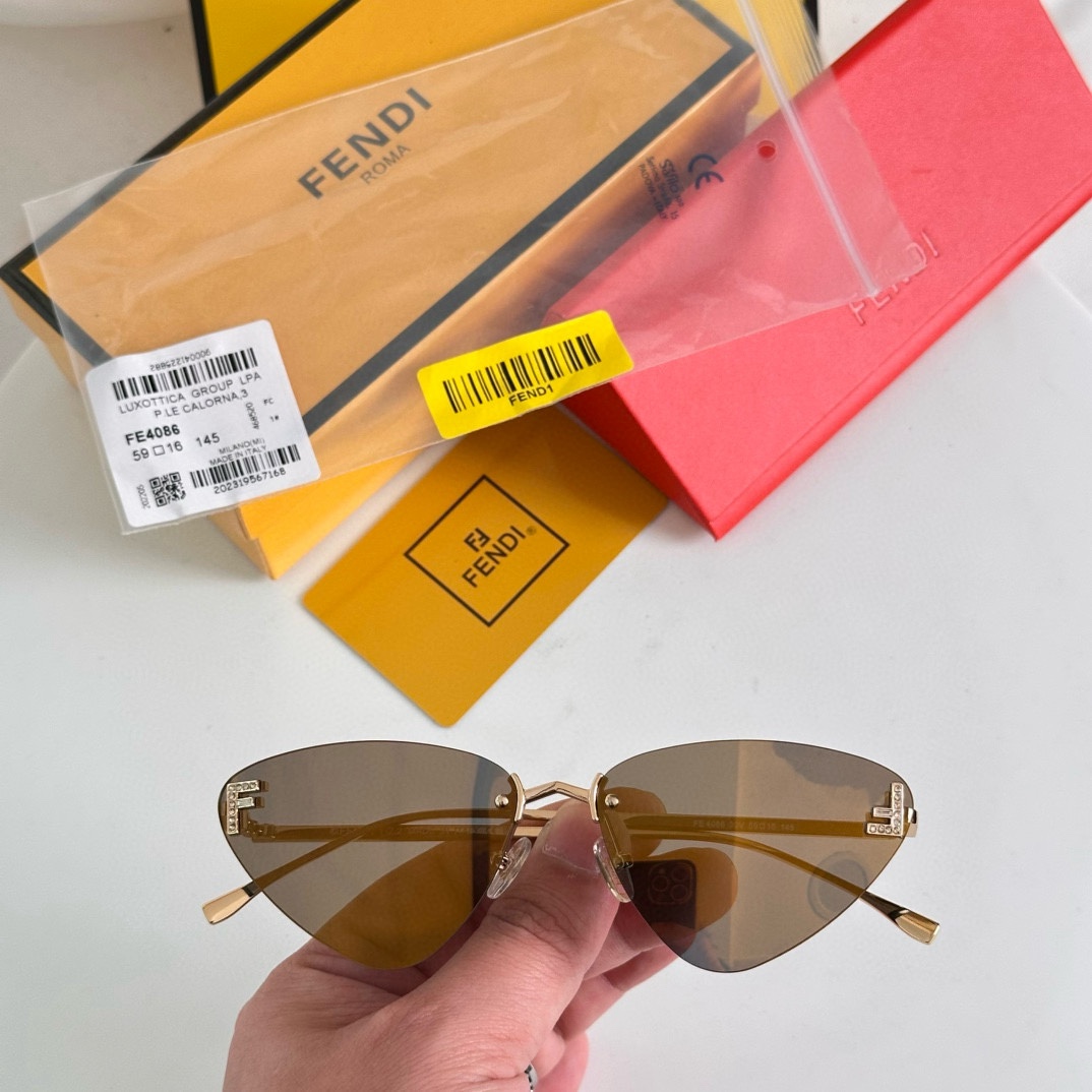FENDI FE4086 Metal Rimless Cat-Eye Sunglasses