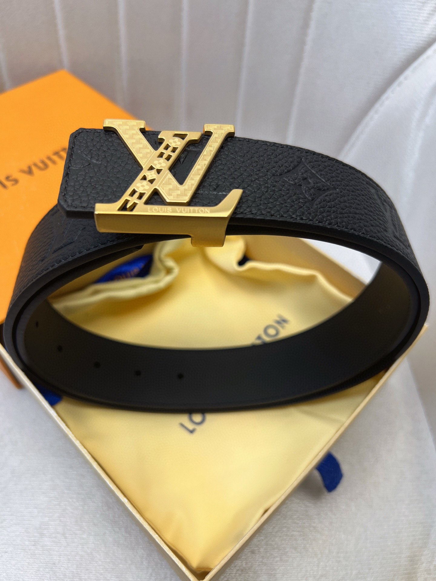 Original LV Belt with Gold Knitted Oxen-Skin Strips and Custom Leather Cabinet
