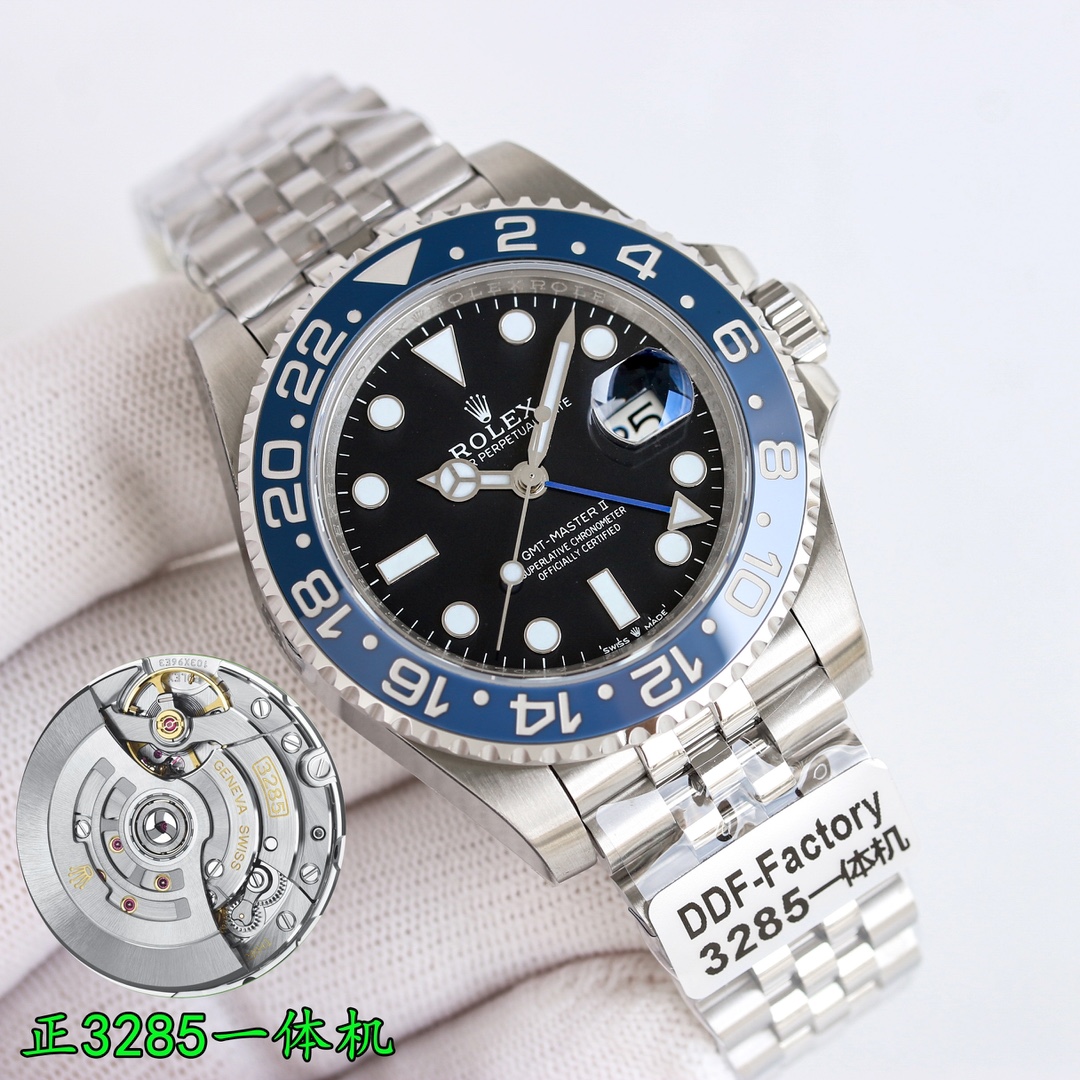 NO:338576,White gold color change 50 Coke plus, new blue DDF--A sincere work pays tribute to the classic Rolex ROLEX Greenwich series The most paired original ceramic custom integrated ceramic ring, Coke ring mouth color, integrated ring mouth, no joint marks 1 The movement is equipped with the same integrated mold 3285 movement of the original, GMT double time zone hand is on the second layer above the bottom hour hand, from bottom to top, the order from hour hand-double time zone hand-minute-second. The same as the original version is used to adjust the calendar function by debugging the hour hand quickly jump. 2 The font details of the ring ceramic ring are compared, the triangle part, the top corner, and the bottom corner part, and the sharp corner positions are all rounded. It is consistent with the original. 3 Dial: Enamel black Enamel blue continues to use Swiss technology gold. This time the meteorite dial is produced by gold.  Use Namibian G-iron with a slightly pathological flash pattern to experience the shocking effect of using alien meteorites as the dial. 4 Strap: Use 904 steel imported from Germany, the brushed position is clearly polished and transparent. The top is seamlessly connected, the strap and case are matched with seamless gap. The strap/top is flat with the case, consistent with the original, insisting on not mixing beads with ordinary steel. 5 Luminous light uses imported Swiss C3 super luminous powder, with the brightness equal to the version, the font printing is three-dimensional, and the font size is the same as the original. A watch suitable for formal occasions can easily cope with the workplace, socialize, and match it with formal wear and leisure to show the charm of men!  The best luxury recommendation for gifts!  Quality assurance.,,rolex19860909白 金 变色50 可乐加,新款蓝 DDF--诚意之作 致敬经典 劳力士 ROLEX 格林尼治系列 最配对原版陶瓷定制一体式陶瓷圈,可乐圈口对色,,一体式圈口,没接痕 1 机芯搭载原版同款一体开模3285机芯,GMT双时区表针在底部时针上面的第二层,由下到上的顺序为时针-双时区针-分钟-秒钟.和原版同样通过调试时针快跳调整日历的功能. 2 圈口陶瓷圈字体细节对比,12点位三角部分,顶角,以及底角部分,尖角位置全部做圆角处理.与原装达到一致. 3 表盘:搪瓷黑 搪瓷蓝沿用瑞士技术 gold这次重心出品陨石表盘 采用纳米比亚g铁略带病理闪纹路,体验用外星陨石做表盘的震撼效果. 4 表带表带:采用德国进口904钢,拉丝位置清晰打磨通透和表壳衔接的地方 顶部无缝衔接 ,表带和表壳 配合无缝隙 表带/顶部与表壳持平 与原装一致, 坚持不以普通钢材鱼目混珠的承诺. 5 夜光采用进口瑞士C3超强夜光粉,亮度也对版,字体印刷立体 字体尺寸与原装一致 一款适合正式场合佩戴的腕表能够让你轻松应对职场,交际,搭配正装休闲尽显男人魅力！送礼最佳奢华推荐！品质保证.,,rolex,Watch