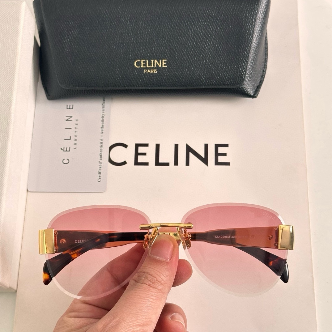 CELINE Sunglasses Metal Acetate Rimless Pink Lenses
