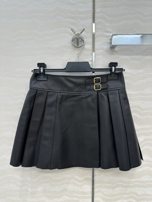 Elegant Pleated Leather Mini Skirt with Buckle Detail - Chic and Stylish 1 Elegant Pleated Leather Mini Skirt with Buckle Detail - Chic and Stylish