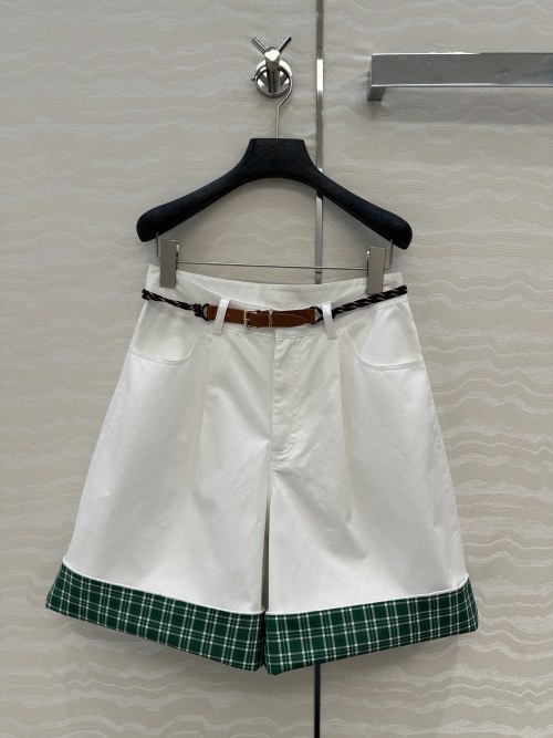 Miu Miu Style Plaid Trim Shorts with Belt - Chic and Youthful Fashion 1 Miu Miu Style Plaid Trim Shorts with Belt - Chic and Youthful Fashion