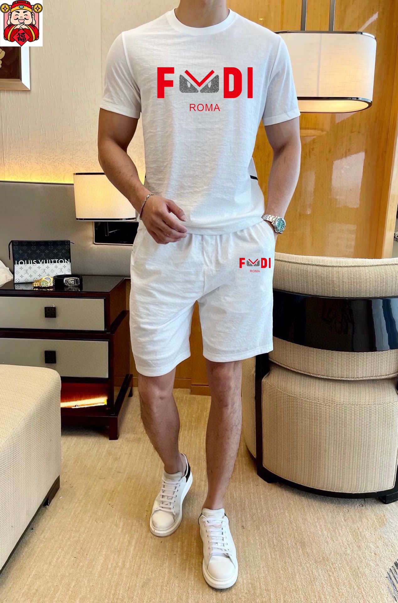 Fendi 品牌【FENDI 芬迪】 2025新款男士短袖短裤套装 销售 市面高端版本 手感细腻柔软 让你穿着更加舒适 立体裁剪版型超赞 尺码:M-5XL下单请报身高体重