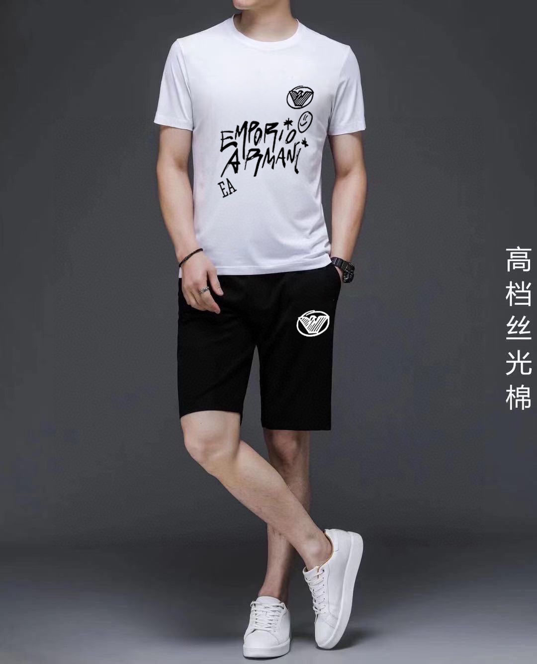 直批130💰 品牌【ARMANI阿玛尼】 2025新款男士短袖短裤套装！官网同步销售！市面高端版本！手感细腻柔软！让你穿着更加舒适！立体裁剪版型超赞！尺码:M-5XL(下单请报身高体重)