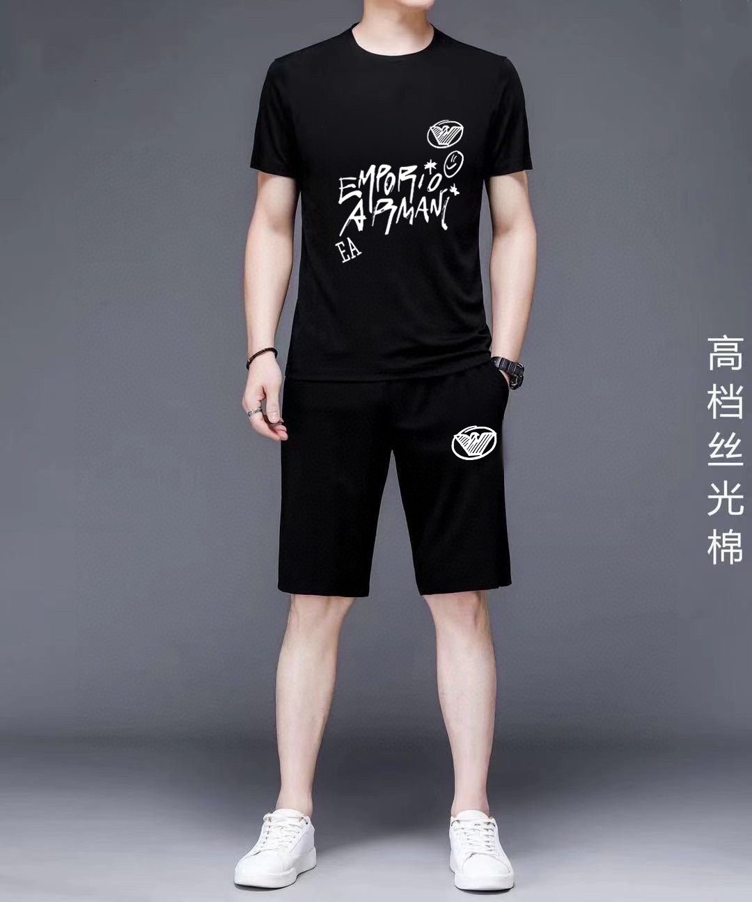 直批130💰 品牌【ARMANI阿玛尼】 2025新款男士短袖短裤套装！官网同步销售！市面高端版本！手感细腻柔软！让你穿着更加舒适！立体裁剪版型超赞！尺码:M-5XL(下单请报身高体重)