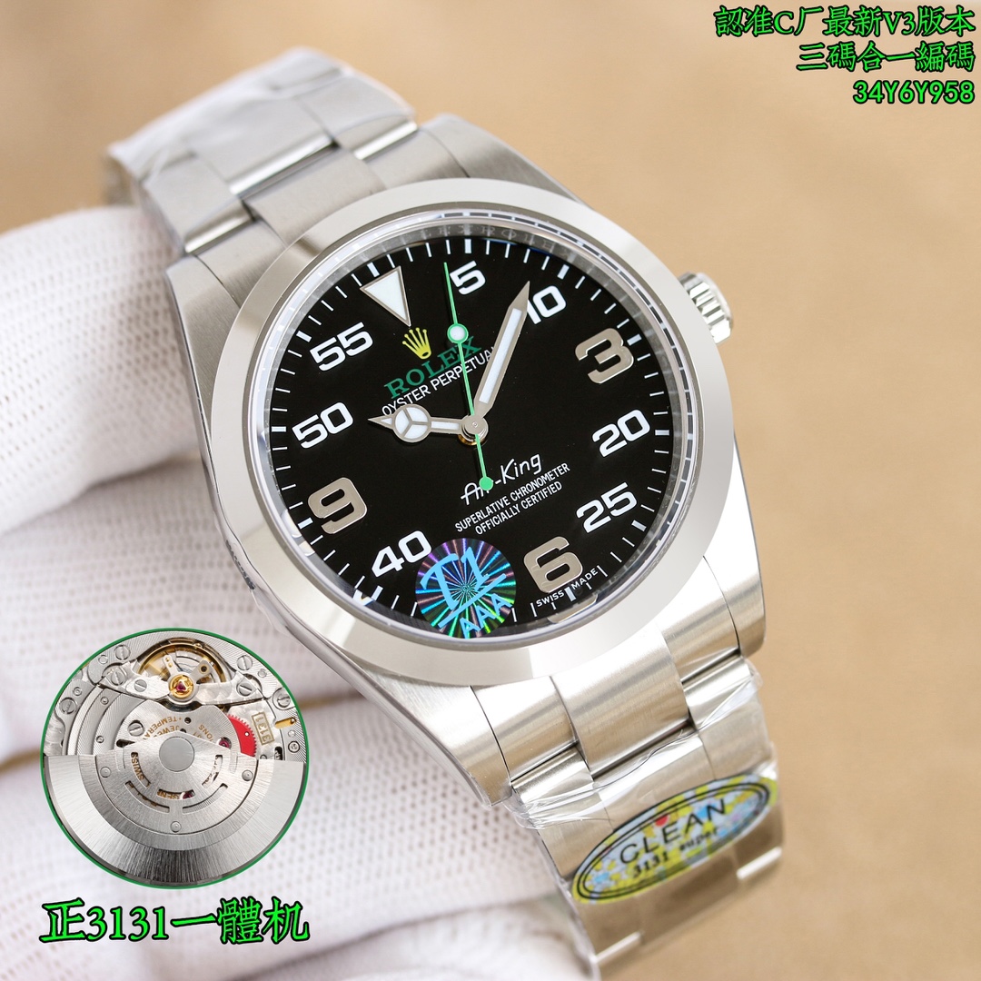NO:338859,Unified new products clean factory/c factory Rolex ROLEX MK1 Air Overlord Series 116, three-code in one with NFC sensing card This Air Overlord, watch code 34Y6Y958, watch buckle code, R3L. Model 116 size 39mm, equipped with 3132 integrated movement movement movement / (non-small factory low version, movement has calendar gears, and has empty space) Picture sticker error Although this model is not a new model, it was made in different factories before, but none of them are particularly good, and some details can be said to be completely wrong. Out of personal feelings, this 39mm was specially made  The Sky Overlord. C factory is a fine product. Although this model is an aperture plate, the production process is not simple, especially the digital scale on the dial, the shape must be regular, the overall polishing is moderate, and the difficulty of filling in luminous. Including Rolex's unique Mercedes-Benz diving pointer, it can be said to be an advanced version of the Sky Overlord. However, it is not as ostentatious as a water ghost. It is low-key and restrained. It is a watch with very good playability. Watch code, 34Y6Y958, watch buckle code, R3L, three-code custom-made American version, with NFC, and the simulation is self-evident. Then, the authenticity will be released for players to appreciate. The exquisite recommendation of men's mechanical watch, rolex19860909统一 新品 clean厂/c厂 劳力士 ROLEX MK1 空中霸王型系列一116,三码合一附带NFC感应卡 本次空中霸王,腕表编码34Y6Y958,腕表表扣编码, R3L.型号一116尺寸39mm 搭载3132一体机机芯机芯/,（非小厂低版本,机芯有日历档位,有空档）图片贴纸错误 虽然这款并不是新款,在这之前也有不同工厂制作,但是都没有特别好的,甚至有部分细节可以说完全不对版.出于个人情怀,所以特别制作了这枚39mm 空中霸王.C厂出品,必属精品,这款虽然是光圈板带,但是制作工艺也并不简单,特别是表盘上的数字刻度,形状要规整,整体打磨适中,以及填充夜光的难度.包括劳力士独有的奔驰潜水指针.可以说是空中霸王的进阶版.但是又没有水鬼的张扬.低调且内敛.是可玩性非常不错的一枚腕表.腕表编码,34Y6Y958,腕表表扣编码,R3L,三码合一定制美版,附带NFC,仿真度不言而喻.随后也会放出真假对比供玩家鉴赏.精致推荐男士机械腕表,,rolex,Watch