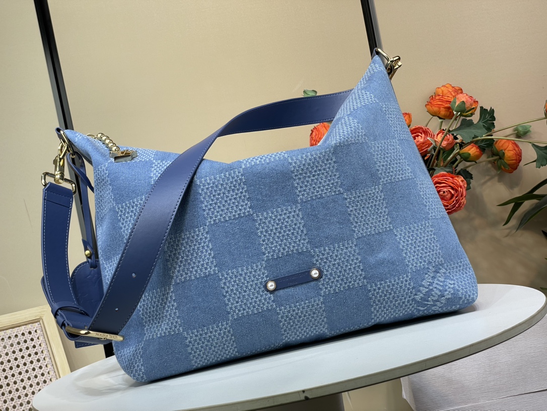 Louis Vuitton Vagabond Hobo Bag Damier Denim 3D Blue/Large Grid, 38x35x12cm 6 i1751730127 2972 4