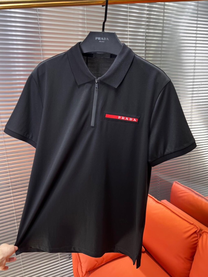  Prada 普拉达2025SS春夏新品男士翻领T恤Polo衫，客供府绸细珠地网眼丝光棉➕针织弹力棉.前