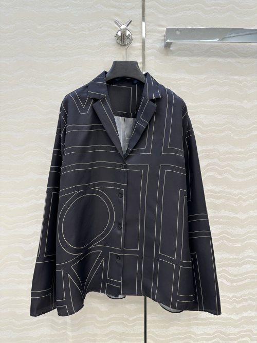 Women's Silk Shirt with Letter Print, Long Sleeve Button Down Blouse 6 Women's Silk Shirt with Letter Print, Long Sleeve Button Down Blouse