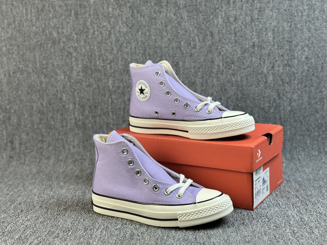 本地() #虎扑版 Converse 匡威 All Star 1970s 蓝底 香芋紫色 帆布休闲高帮板鞋 全新鞋盒外标 鞋楦定型 补丁字体印刷空压立体 品质数一数二 硫化双尾条 货号:167862C 尺码:35 36 36.5 37 37.5 38 39