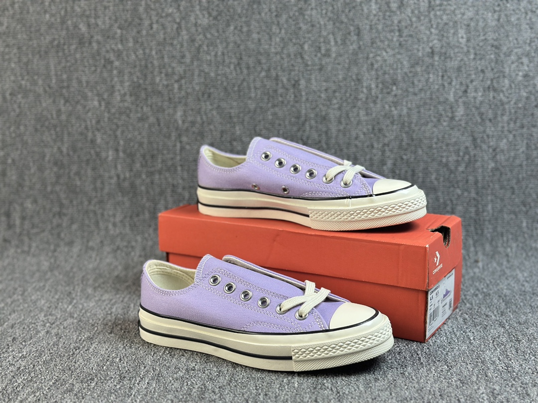 本地() #虎扑版 Converse 匡威 All Star 1970s 蓝底 香芋紫色 帆布休闲低帮板鞋 全新鞋盒外标 鞋楦定型 补丁字体印刷空压立体 品质数一数二 硫化双尾条 货号:164405C 尺码:35 36 36.5 37 37.5 38 39