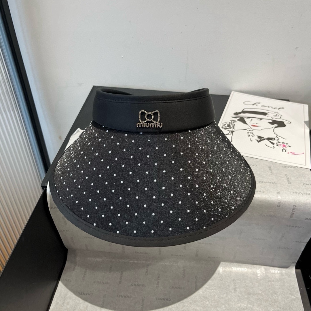 NO:354760,Miumiu Miu new polka dot empty top sun hat, sun headband hat, straw hat fisherman hat baseball hat, hat, miumiu, espadrilles, hatsmiumiu缪缪新款波点空顶遮阳帽,遮阳发箍帽子草帽渔夫帽棒球帽,帽子,miumiu,espadrilles,hats,hat