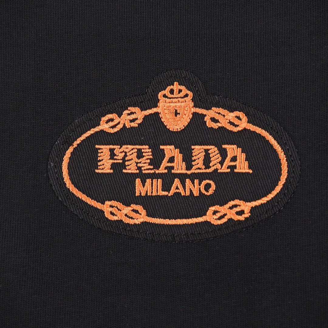普拉达/Prada 夏季新款 金色徽标刺绣圆领短袖T恤