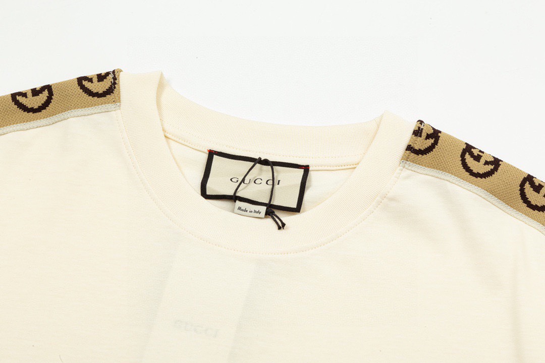 古驰/Gucci 夏季新款 两侧双G织带圆领短袖 黑色/杏色