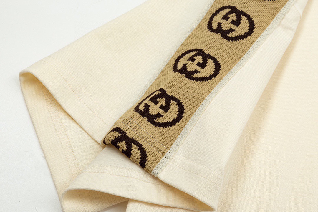 古驰/Gucci 夏季新款 两侧双G织带圆领短袖 黑色/杏色