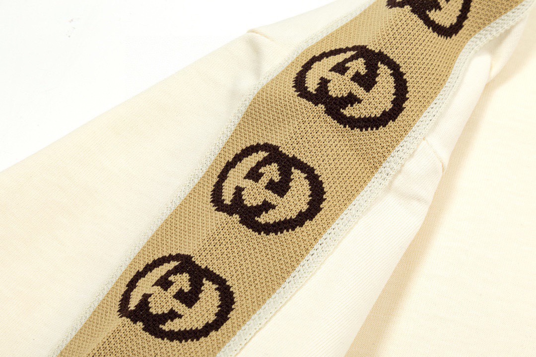 古驰/Gucci 夏季新款 两侧双G织带圆领短袖 黑色/杏色