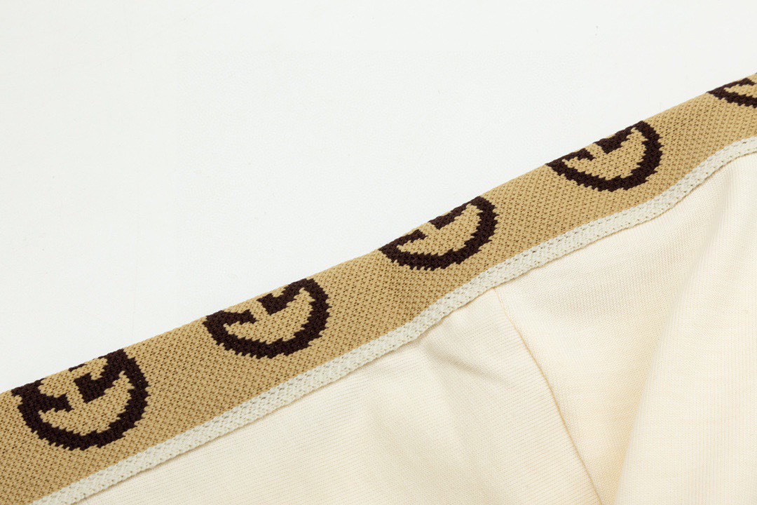 古驰/Gucci 夏季新款 两侧双G织带圆领短袖 黑色/杏色