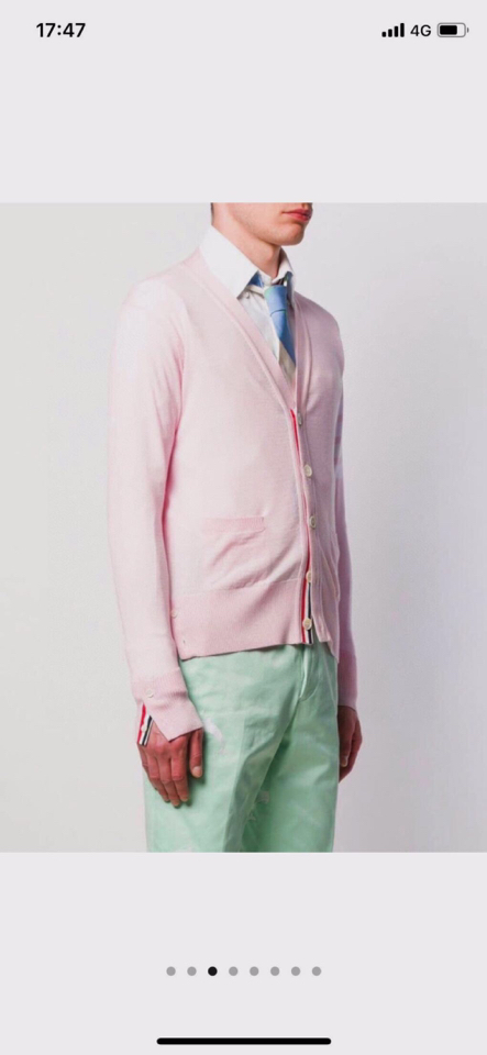 🔥 THOM BROWNE 汤姆布朗 TB马卡龙四杠棉纱开衫  情侣款开衫\n码数：1-4  颜色：浅蓝