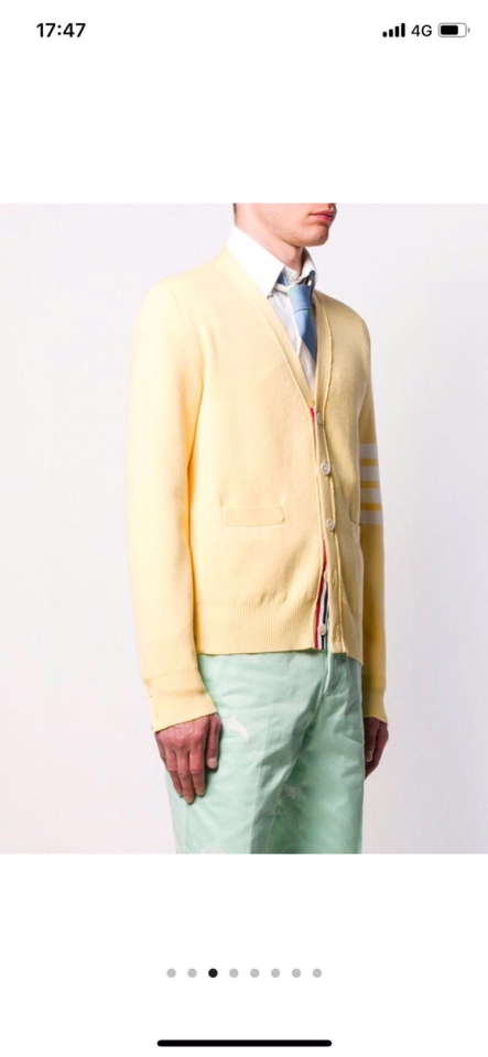 🔥 THOM BROWNE 汤姆布朗 TB马卡龙四杠棉纱开衫  情侣款开衫\n码数：1-4  颜色：浅蓝