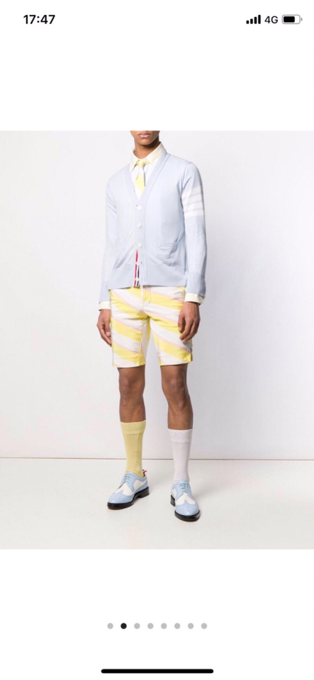 🔥 THOM BROWNE 汤姆布朗 TB马卡龙四杠棉纱开衫  情侣款开衫\n码数：1-4  颜色：浅蓝