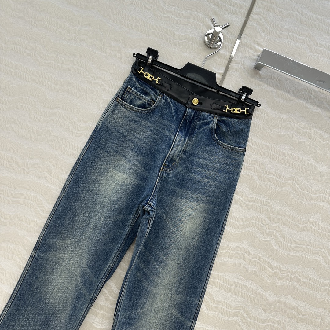 独家首发❤️原单品质❤️CE神裤再现✌️100%进口牛皮拼接设计牛仔裤！凯旋门金属吊坠设计小心思。定制洗