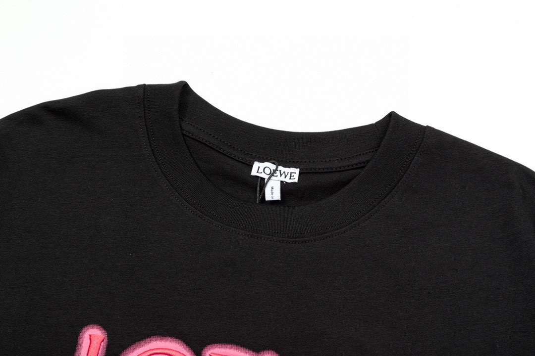 罗意威/Loewe 夏季新品 霓虹刺绣荧光粉圆领短袖T恤