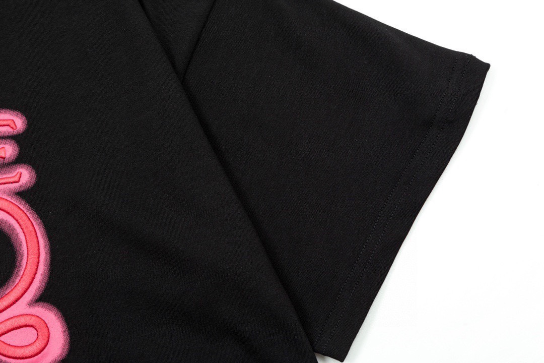 罗意威/Loewe 夏季新品 霓虹刺绣荧光粉圆领短袖T恤