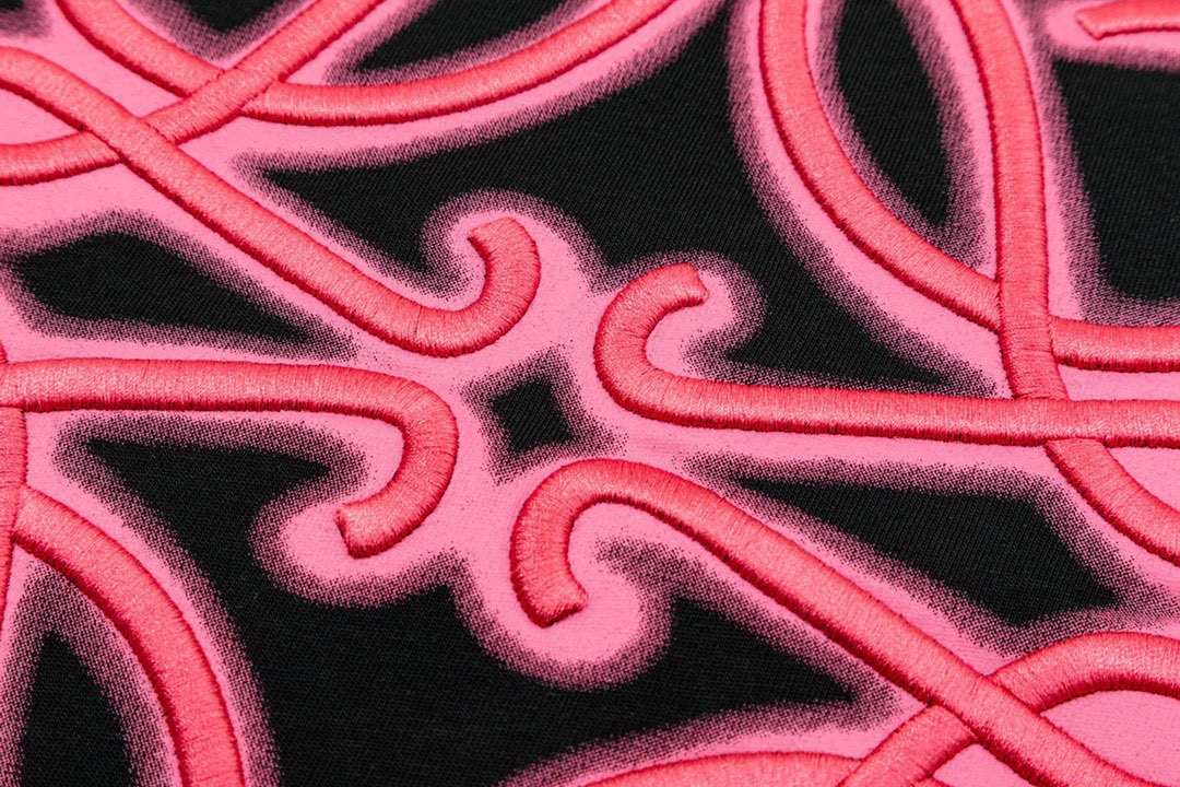 罗意威/Loewe 夏季新品 霓虹刺绣荧光粉圆领短袖T恤